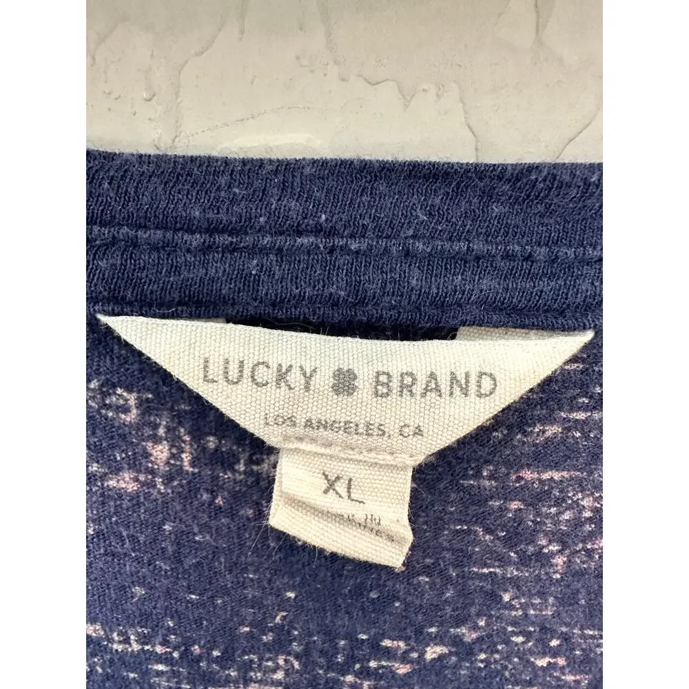 LUCKY BRAND | Blue Rust Boho Print Lightweight Scoop Neck Short Sleeve Tee | XL - Picture 4 of 5